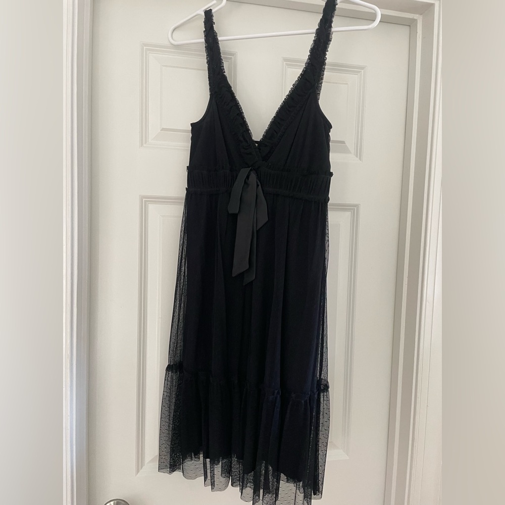 Ella Moss gorgeous black, v-neck dress, with see-through top layer.